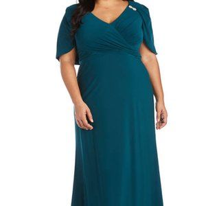 R&M Richards Plus Size One-Piece Draped Bodice and Capelet Dress